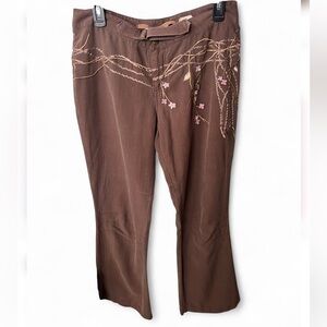 VTG Da-Nang Silk Embroidered Low Rise Cargo Pants Brown Size Large